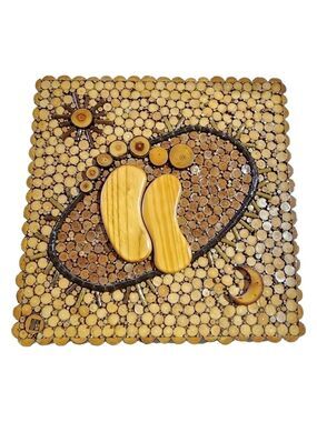 Celestial Sun moon feet Log art Studio wood glazed artwork rustic